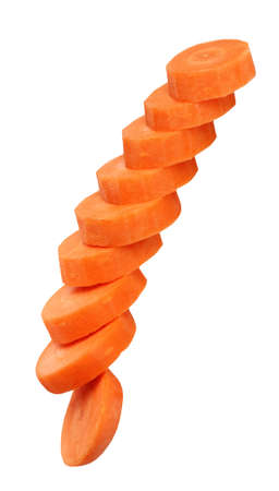 falling carrots isolated on a white backgroundの写真素材