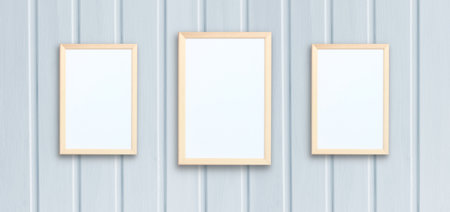concept of displaying products, mockup of three empty frames.
