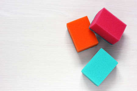 colored foam sponges for washing dishesの写真素材
