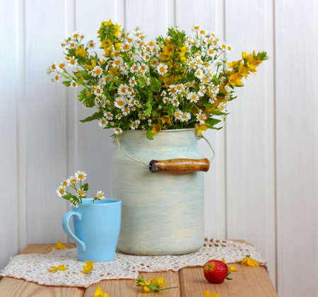 rustic composition with flowers and berries.の写真素材