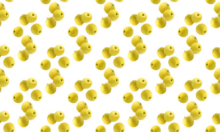 Repeating pattern featuring clusters of fresh, ripe apples, creating a vibrant and appetizing design on a clean white backdropの写真素材