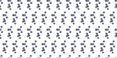 Watercolor blueberries arranged in a seamless pattern, forming diagonal lines on a white backgroundの写真素材