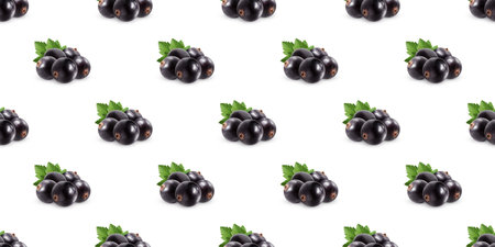 Fresh, ripe black currant berries create a seamless pattern, perfect for food-related designsの写真素材