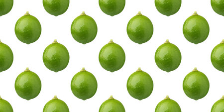 Seamless pattern of ripe green limes on white background creating a vibrant and refreshing summer...