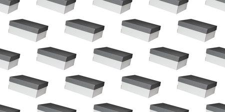 Seamless repeating pattern of simple closed rectangular cardboard boxes on a white background,...