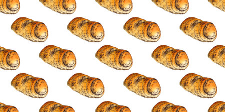 Seamless pattern of freshly baked poppy seed rolls creating an appetizing pastry backgroundの写真素材