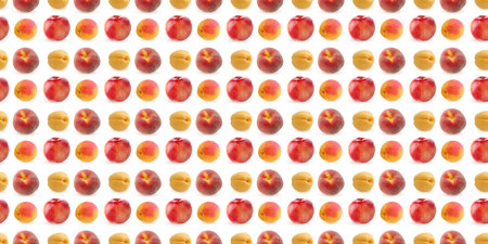 Ripe peaches and apricots forming a seamless pattern on a white background, perfect for food-related...