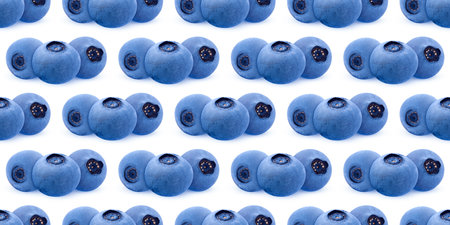Fresh blueberries creating a repeating pattern, ideal for backgrounds, textures, and food-related designsの写真素材