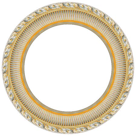 Oval gold picture frame with a decorative patternの写真素材