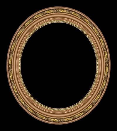 Oval gold picture frame with a decorative patternの写真素材