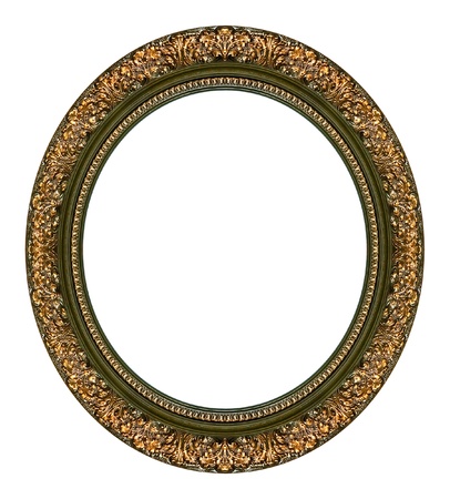 Oval gold picture frame with a decorative patternの写真素材