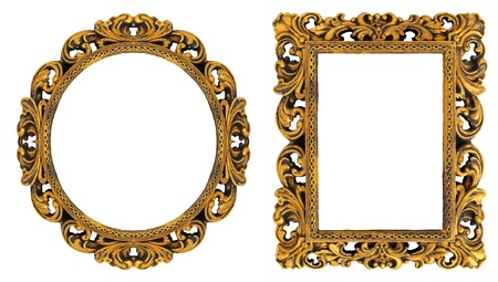 Oval and rectangular gold picture frame with a decorative pattern
の写真素材