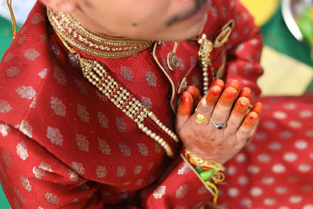 Red dress for bride groom on cultural eventの写真素材