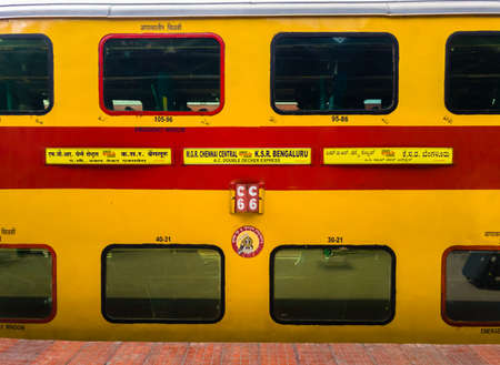 Bangalore, Karnataka, India - January 2020: The double decker express train run by the Indian...