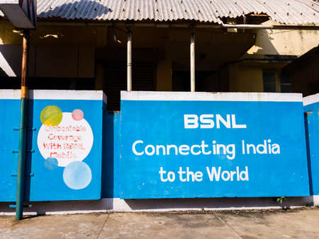 Pondicherry. India - February 2020: Sign point to the Indian Government run telecommunications...