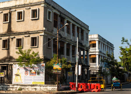 Pondicherry. India - February 2020: Old French architecture on the streets of the White Town.