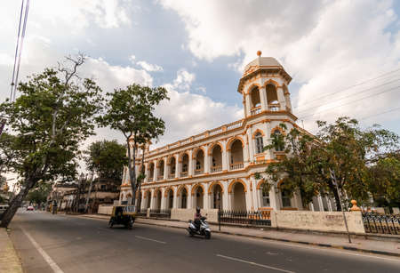Mysore, Karanataka, India - January 2019: An old colonial era building with vintage architecture in the city of Mysuru.のeditorial素材