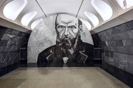 MOSCOW, RUSSIA - MARCH 11, 2017. Metro station Dostoevskaya in the center of Moscow, Russiaのeditorial素材