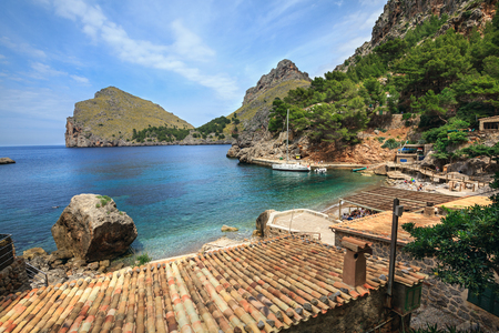 Village Sa Calobra on the shore of the Mediterranean sea. Island Majorca, Spain.の写真素材