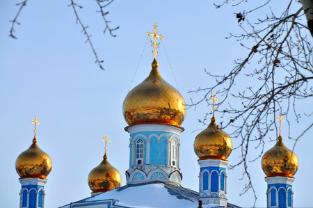 Golden domes of the church of the intercession. Kamensk-Uralsky, Russia.のeditorial素材