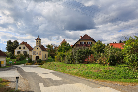 Austrian village Perndorf in the fall. Municipality Puch bei Weiz, federal state Styria, Austria.の写真素材