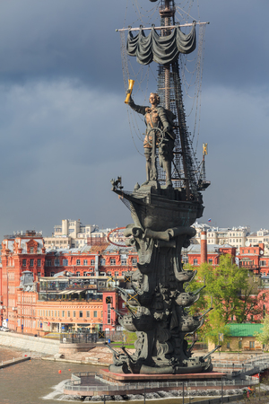 Peter the Great Statue, designed by Zurab Tsereteli to commemorate 300 years of the Russian Navy. Moscow, Russia.のeditorial素材