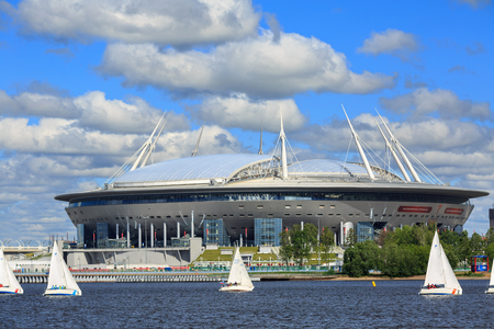 SAINT PETERSBURG, RUSSIA - JULY 2, 2017. Krestovsky Stadium, also called Zenit Arena - a football stadium, which was opened in 2017 for the FIFA Confederations Cup in Saint Petersburg, Russiaのeditorial素材