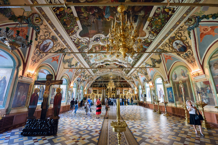 SERGIYEV POSAD, RUSSIA - AUGUST 3, 2017. Interior of the Church of St. Sergius (Refectory church). Trinity Lavra of St. Sergius, Sergiyev Posad, Russiaのeditorial素材