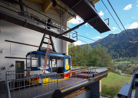 SPITTAL AN DER DRAU/ AUSTRIA - OCTOBER 8, 2017. Valley station of the Goldeck cable car. Town of Spittal an der Drau, Alps mountains, Carinthia, Austriaのeditorial素材
