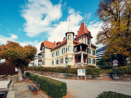 MILLSTATT/ AUSTRIA - OCTOBER 8, 2017. Villa Streintz in the fall. Millstatt am See, Carinthia, Austria.のeditorial素材