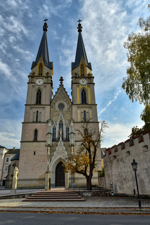 Church of the Admont Abbey in the neo-Gothic style on a sunny autumn day. Town of Admont, state of Styria, Austria.のeditorial素材