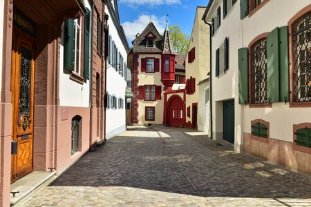 BASEL, SWITZERLAND - APRIL 17, 2019. Old town Grossbasel. Historical houses on the Rittergasse street. City of Basel, Switzerland, Europeのeditorial素材
