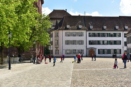 BASEL, SWITZERLAND - APRIL 17, 2019. Soap bubble show on the Muensterplatz square in front of the...