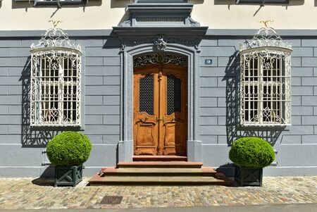 BASEL, SWITZERLAND - APRIL 17, 2019. House Augustinerhof - 17th century town house in the historic center of Basel on Augustinergasse street 19. City of Basel, Switzerland, Europe.のeditorial素材