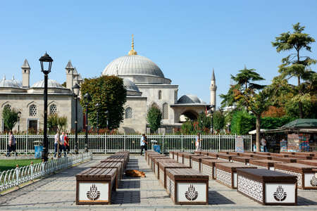 ISTANBUL, TURKEY - OCTOBER 05, 2020. View of the Istanbul Sultanahmet Foundation, Sultanahmet madrasah and Mausoleum of Sultan Ahmed I. Sultanahmet neighborhood, City of Istanbul, Turkey.のeditorial素材