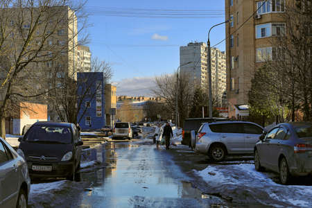 Residential neighborhood in the spring. City of Balashikha, Moscow region, Russia.