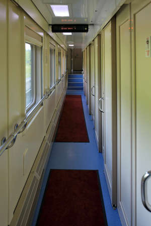 KAZAN, RUSSIA - JULY 29, 2021. Russian railways. Interior of the first level of the sleeping car in the double-deck train between Moscow - Kazan, Russiaのeditorial素材