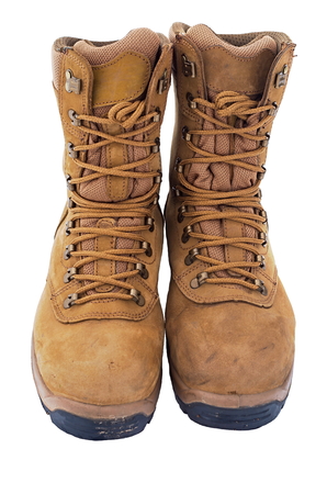 brown combat boots isolated on white background