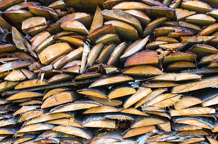 pine firewood trimming folded, close-upの写真素材
