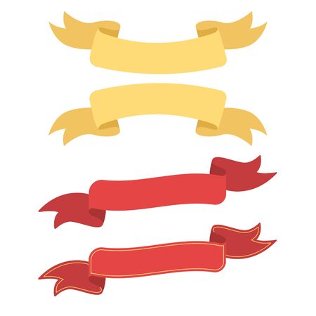 Set of holiday ribbons. Collection of vector brightly red and yellow ribbons in different shapesのイラスト素材