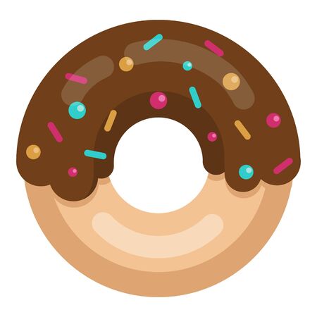 Tasty doughnut with chocolate icing and topping isolated on white backgroundのイラスト素材