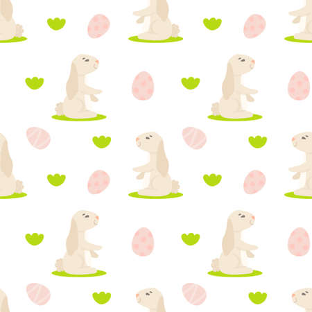 Seamless pattern with easter bunny and eggs. Vector illustrationのイラスト素材