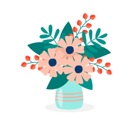 Isolated colorful flowers in vase on white background. Vector illustrationのイラスト素材