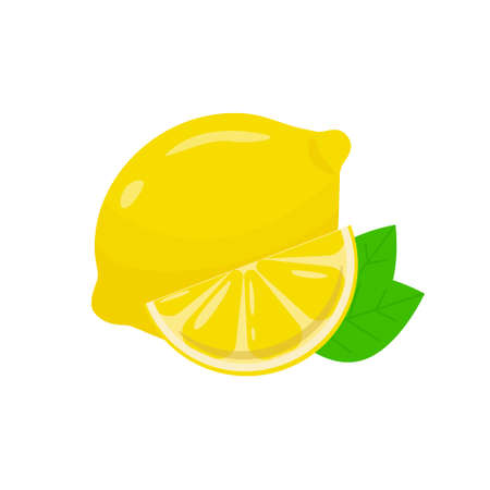 Lemons, four views. Fresh natural lemons, whole, half, slice, wedge.のイラスト素材