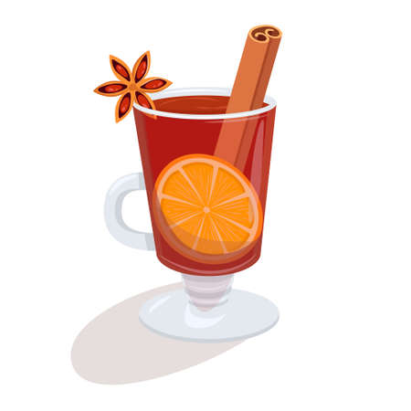 Mug of hot drink with orange, vanilla stick and star aniseのイラスト素材