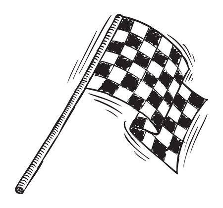 Hand drawn illustration of a checkered racing flag.のイラスト素材