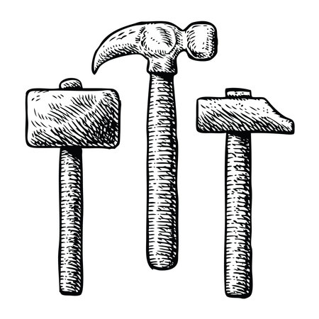 Hammers. Hand drawn hammer illustrations.のイラスト素材