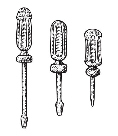 Hand drawn illustration of screwdriversのイラスト素材