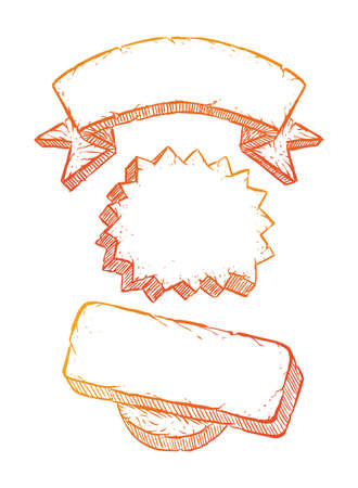Hand drawn line art illustration of a banners like cracked stones. All elements are layered separately. Editable for changing colors.のイラスト素材