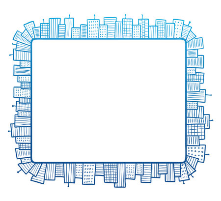 Hand drawn line art illustration of a banner with modern city theme. Editable for changing colors.のイラスト素材